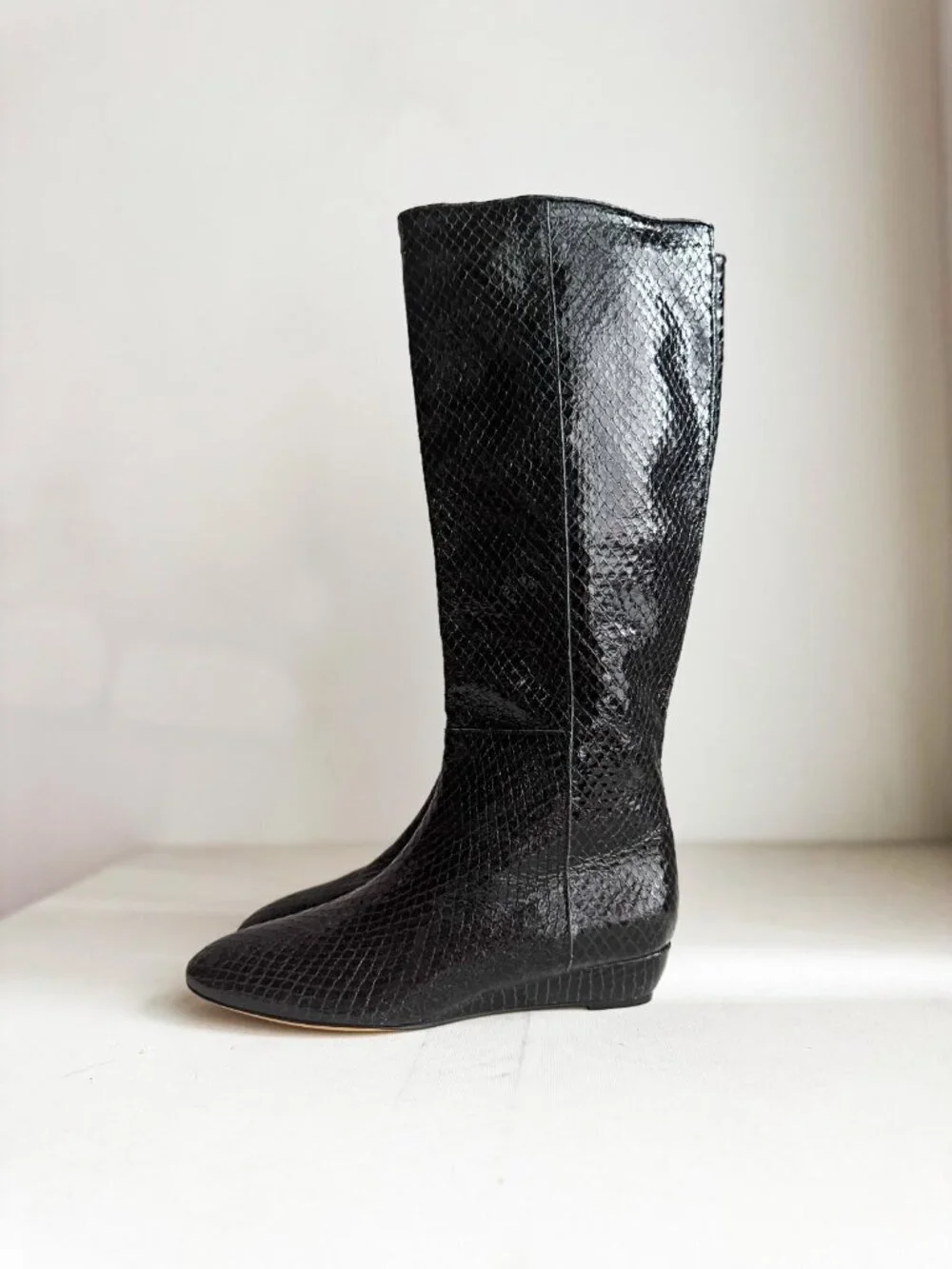 Loeffler Randall Black Leather Real Snakeskin Boots 9B